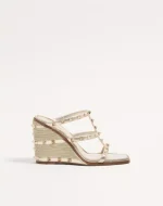 Valentino Rockstud Wedge Sandal In Laminated Nappa With Cornely Embroidery 100Mm